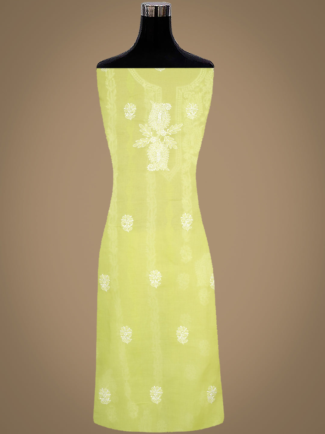 Ada Hand Embroidered Lime Green Cotton Lucknowi Chikankari Unstitched Suit Piece 01A981821