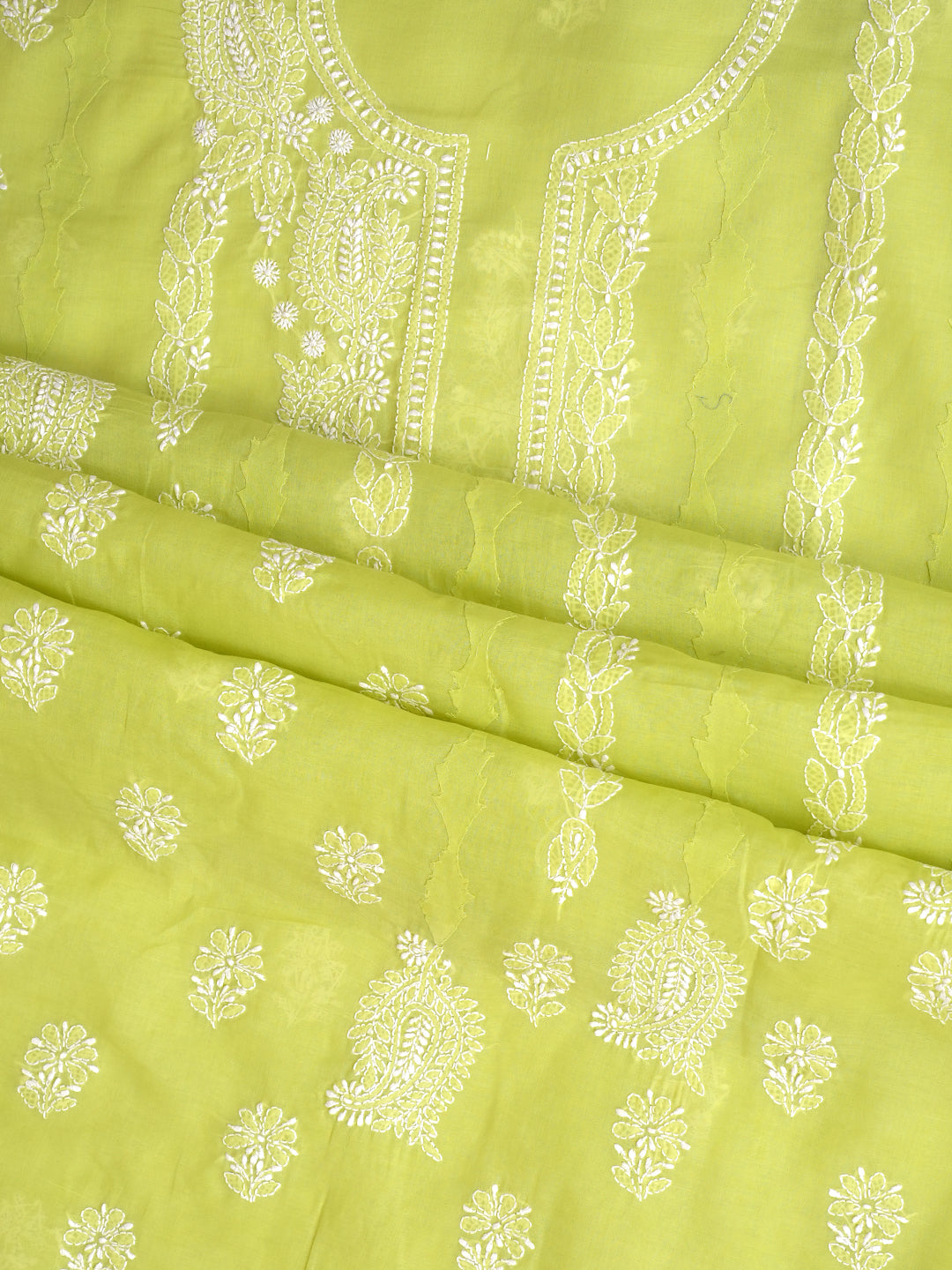 Ada Hand Embroidered Lime Green Cotton Lucknowi Chikankari Unstitched Suit Piece 01A981821