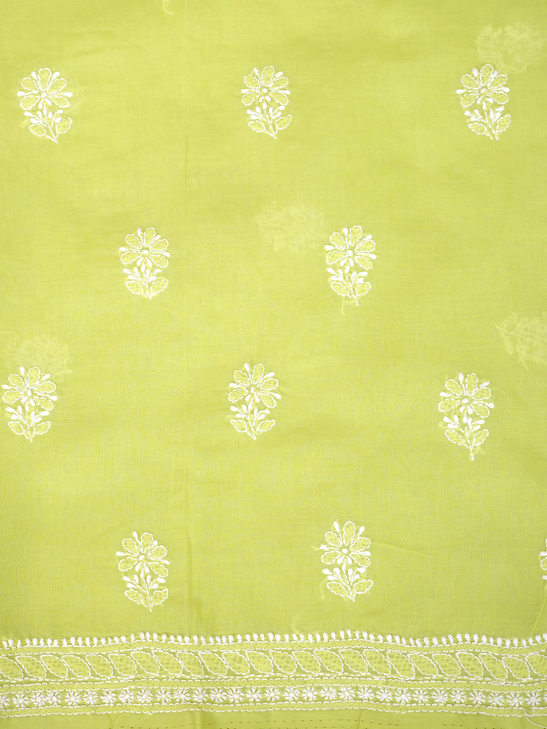 Ada Hand Embroidered Lime Green Cotton Lucknowi Chikankari Unstitched Suit Piece 01A981821