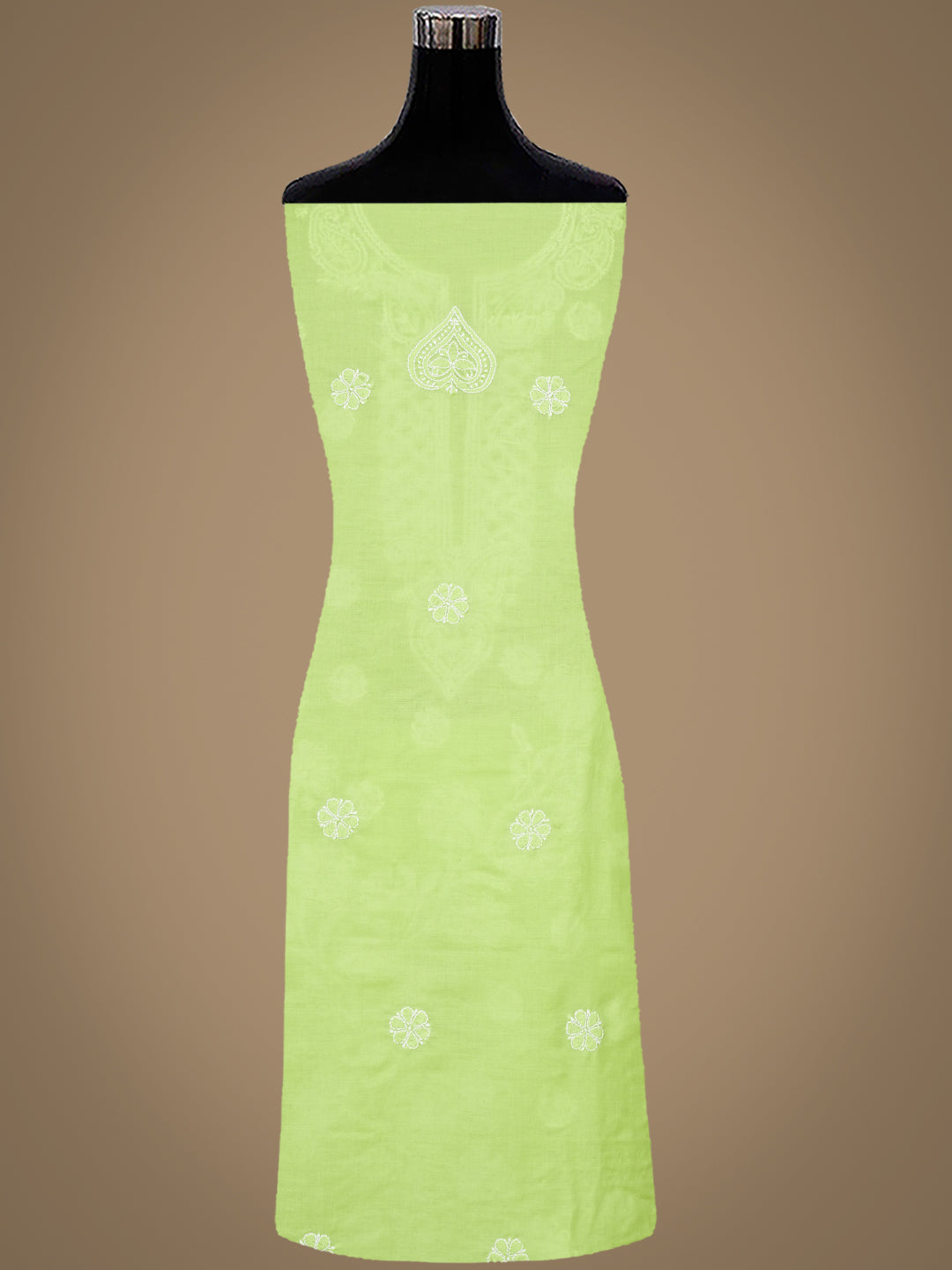 Ada Hand Embroidered Lime Green Cotton Lucknowi Chikankari Unstitched Suit Piece 01A992333