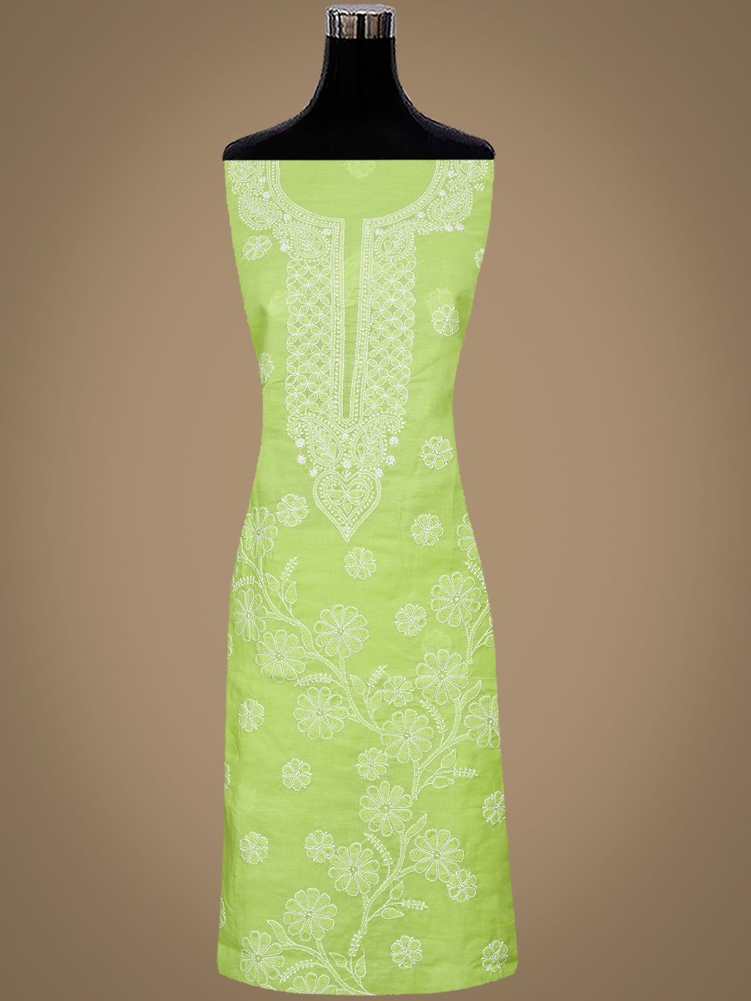 Ada Hand Embroidered Lime Green Cotton Lucknowi Chikankari Unstitched Suit Piece 01A992333