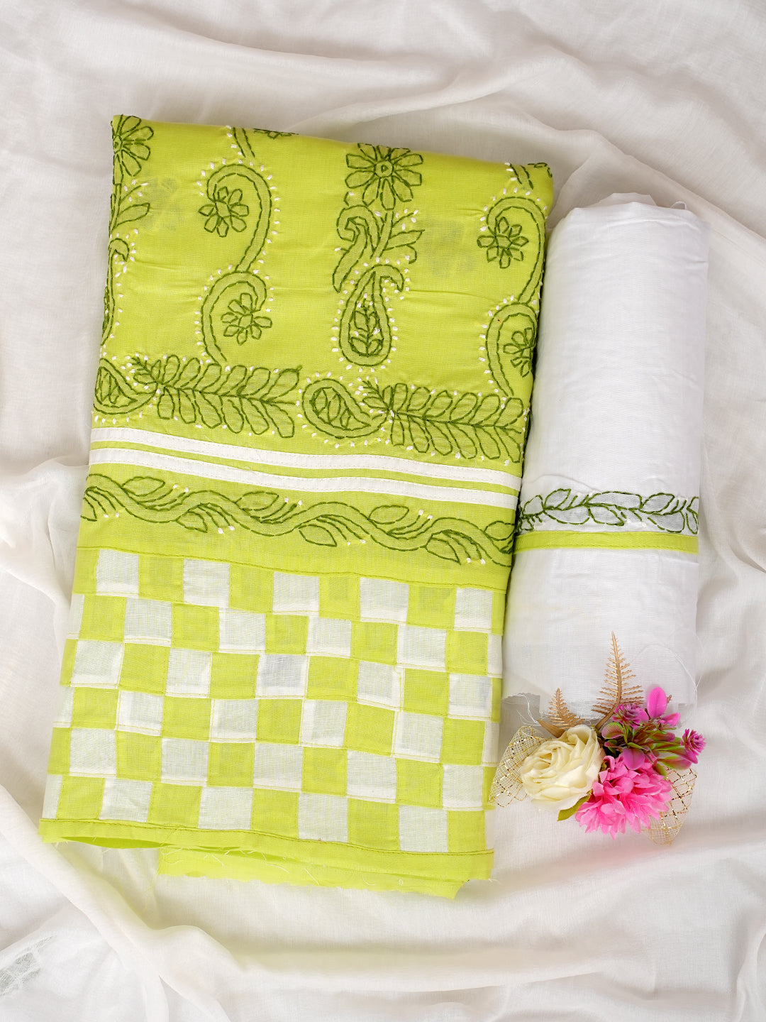 AdaHandEmbroideredLimeGreenCottonLucknowiChikankariUnstitchedSuitPieceWithChiffonDupatta01A905639_8
