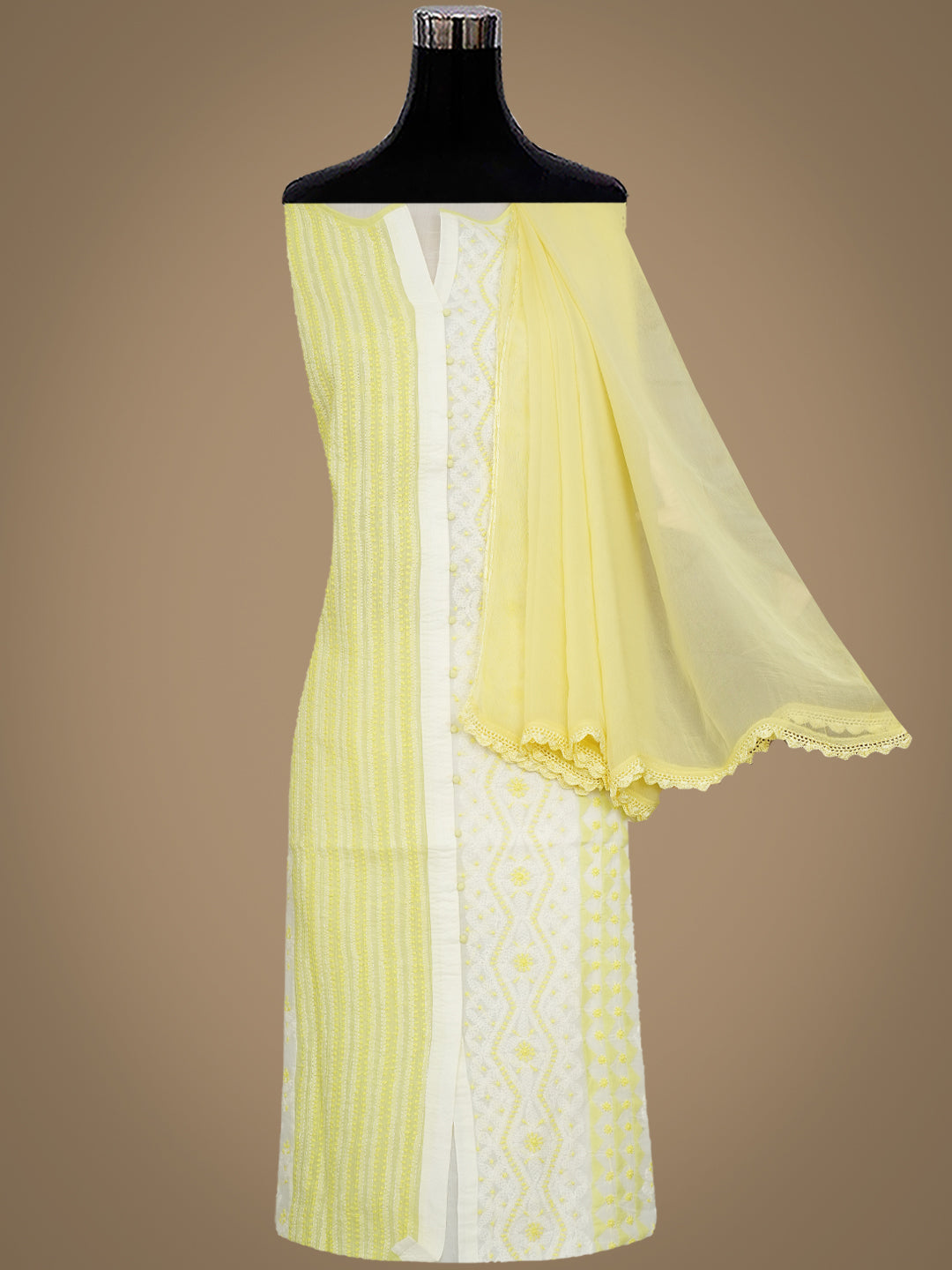 Hand Embroidered Lime Green Cotton Chikankari Suit for Women