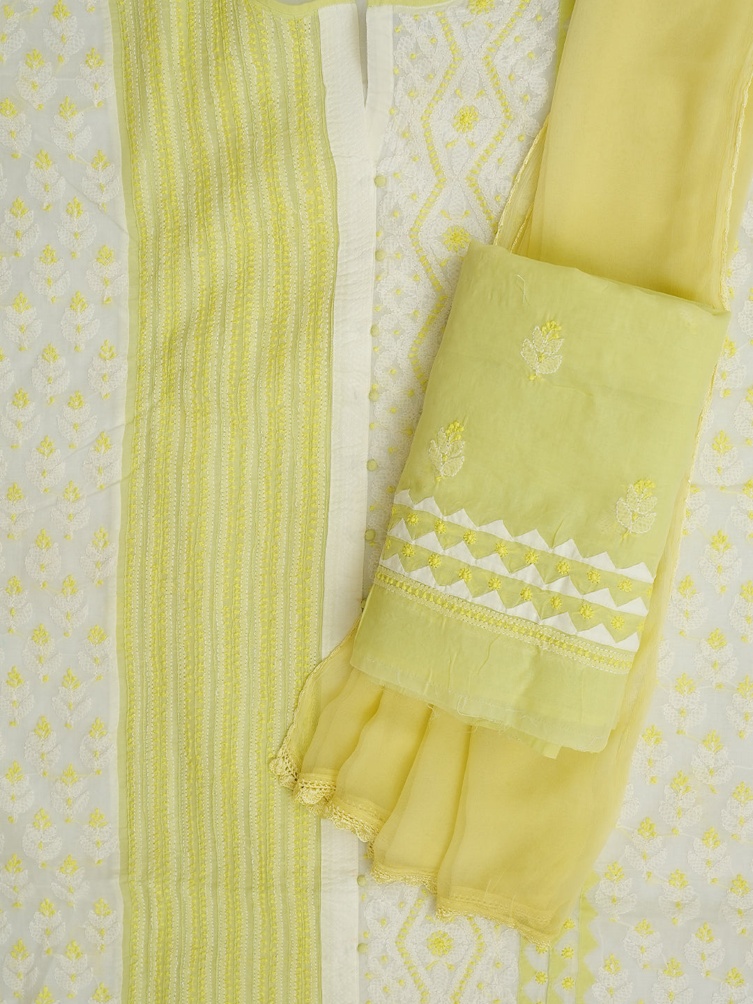Traditional Lime Green Chikankari Suit Piece for Festive Wear