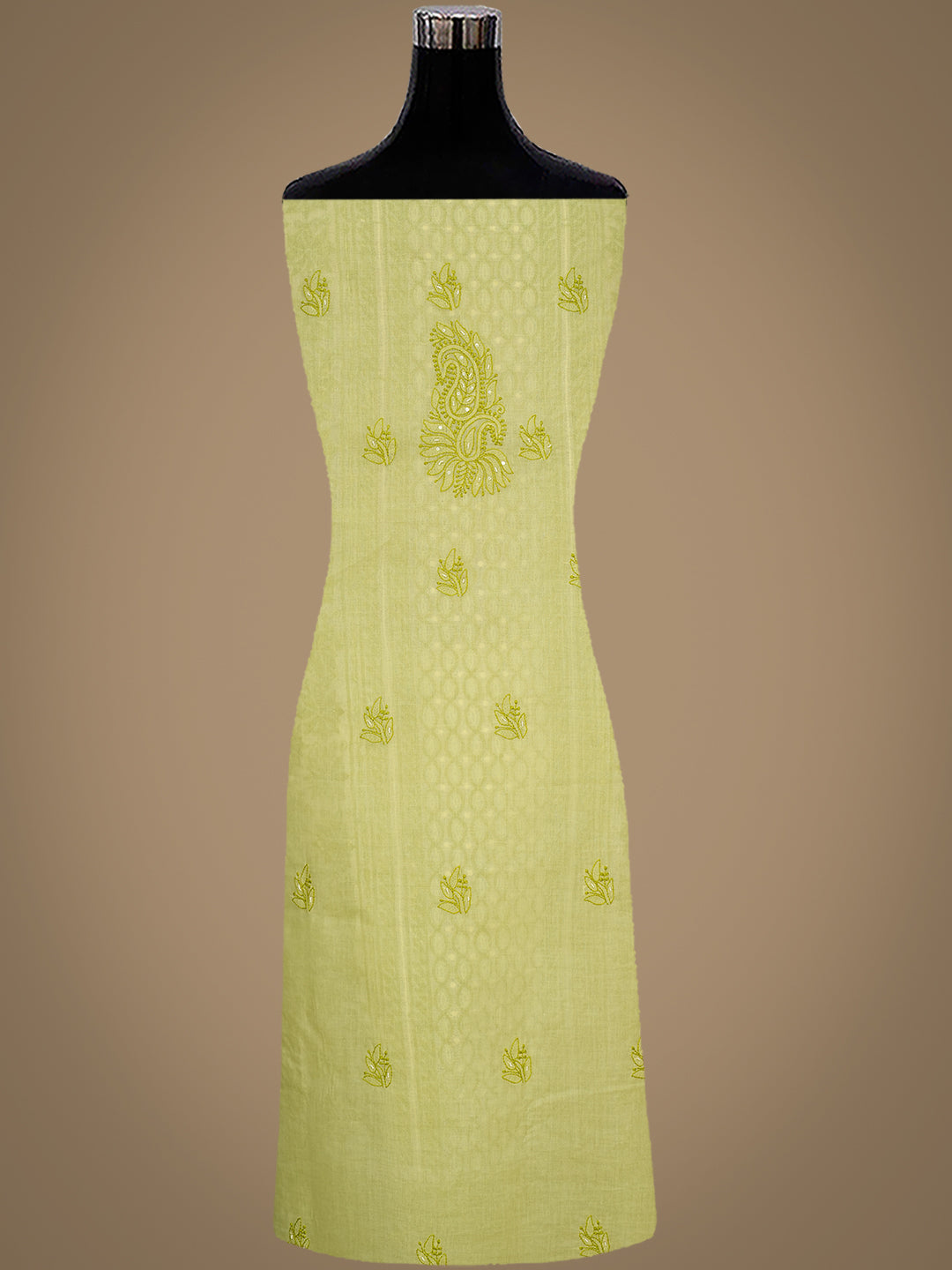 Lucknowi Chikankari Lime Green Cotton Dress Material