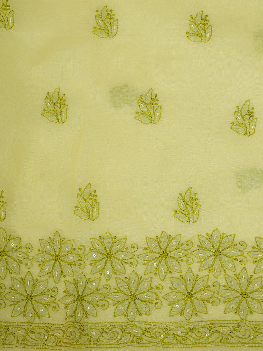 Women’s Lime Green Cotton Chikankari Suit Fabric