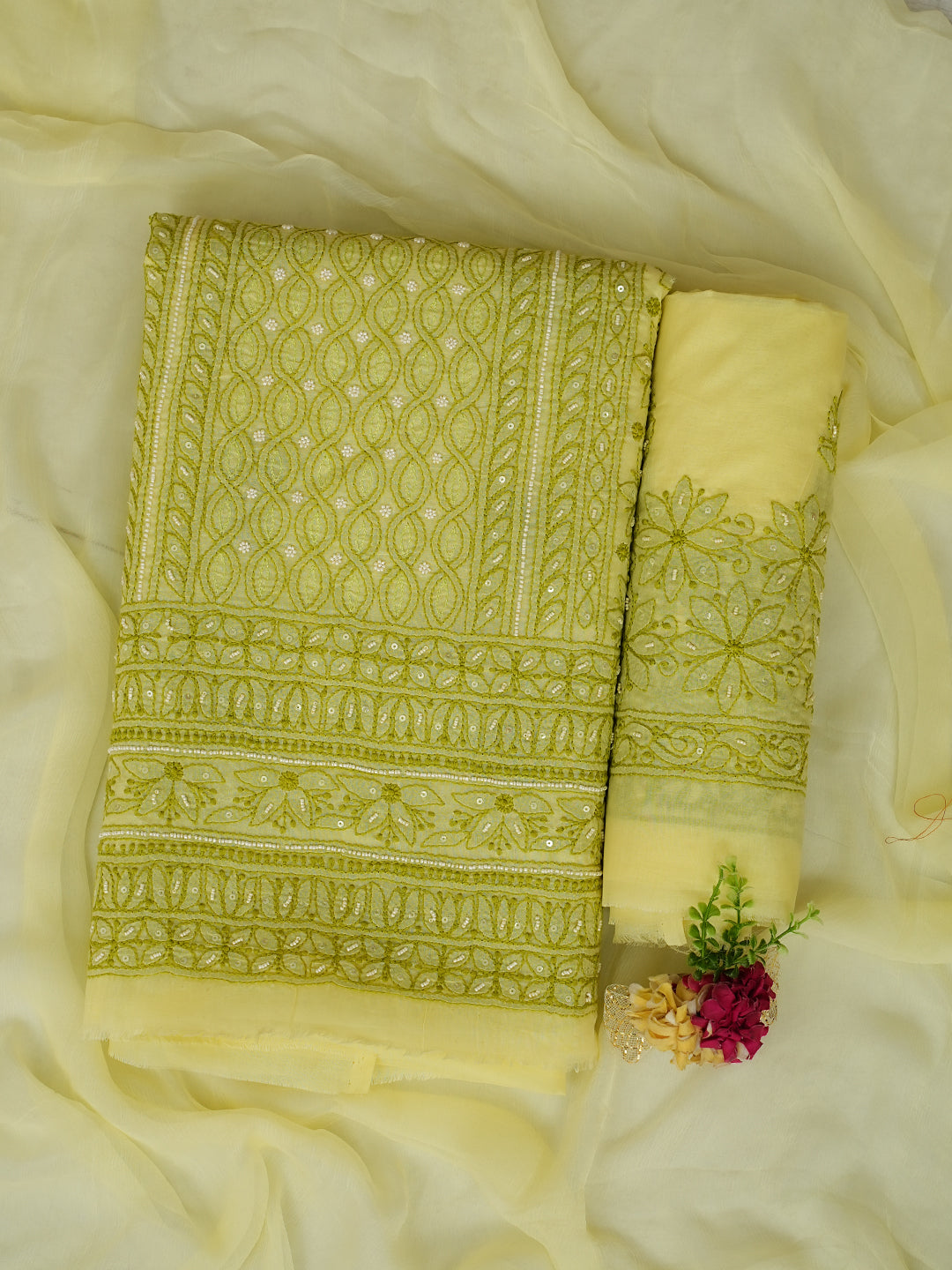 Ada Lime Green Cotton Lucknowi Chikankari Suit Piece