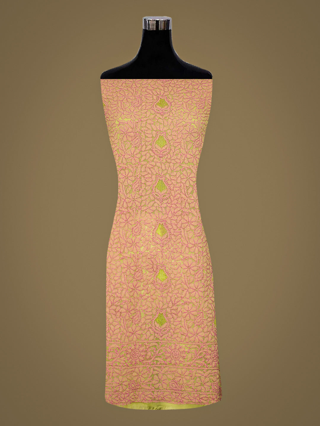 Ada Hand Embroidered Lime Green Faux Georgette Lucknowi Chikankari Unstitched Kurta 01A736940