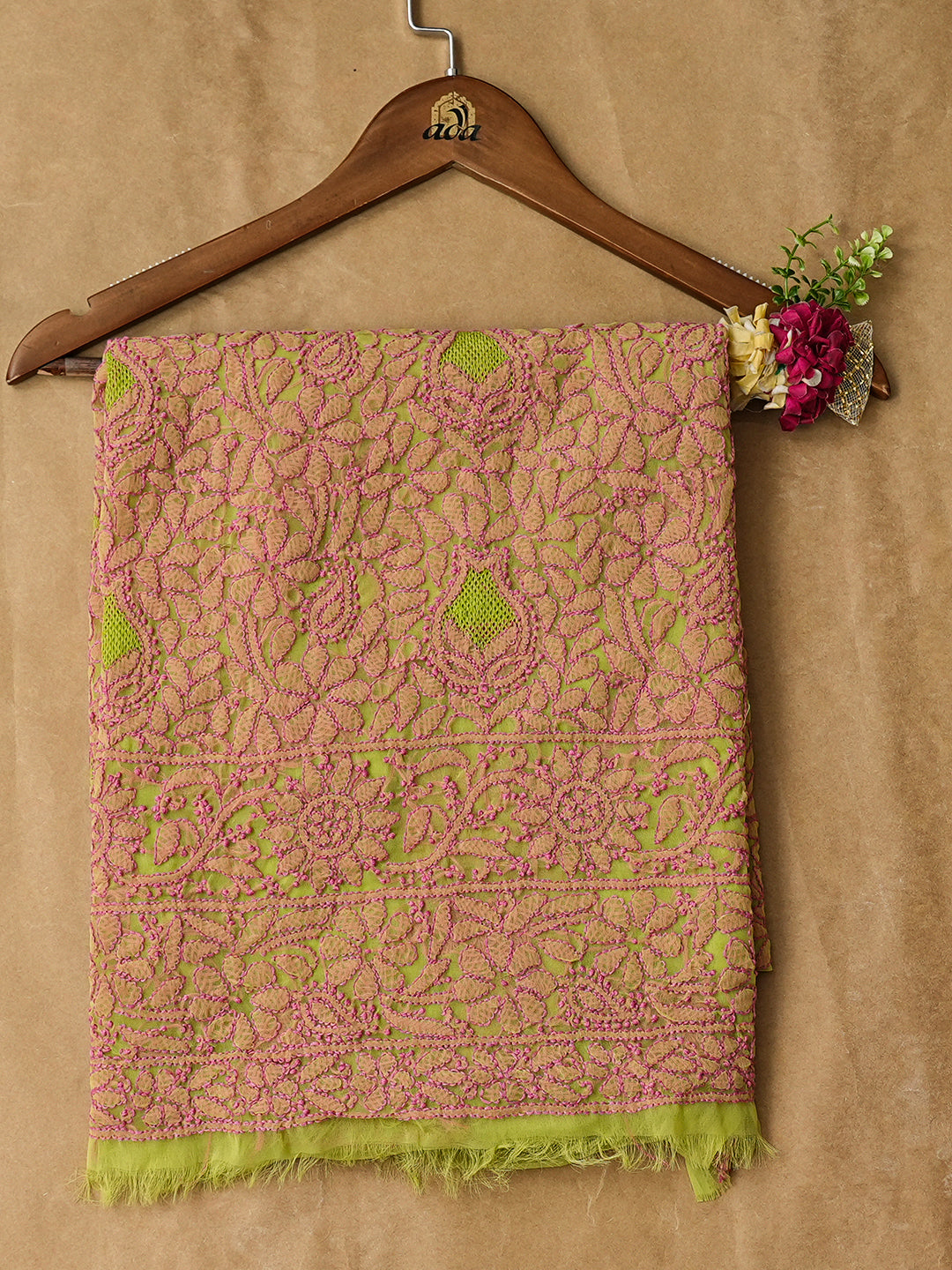 Ada Hand Embroidered Lime Green Faux Georgette Lucknowi Chikankari Unstitched Kurta 01A736940