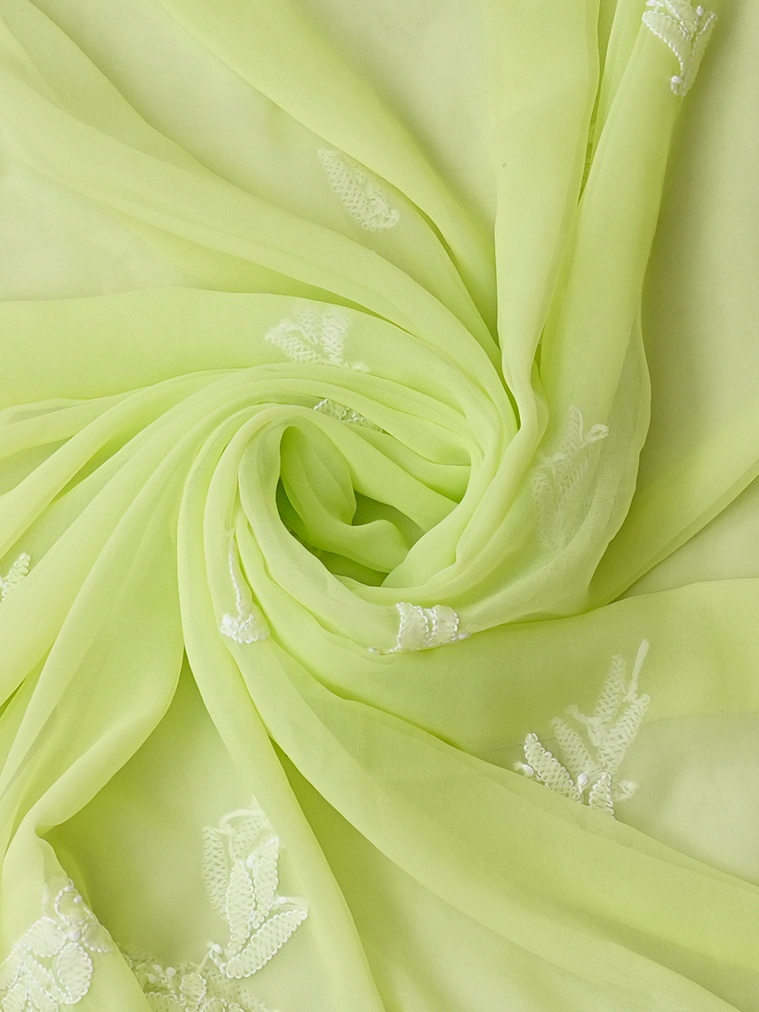 Ada Hand Embroidered Lime Green Faux Georgette Lucknowi Chikankari Unstitched Suit Piece_5