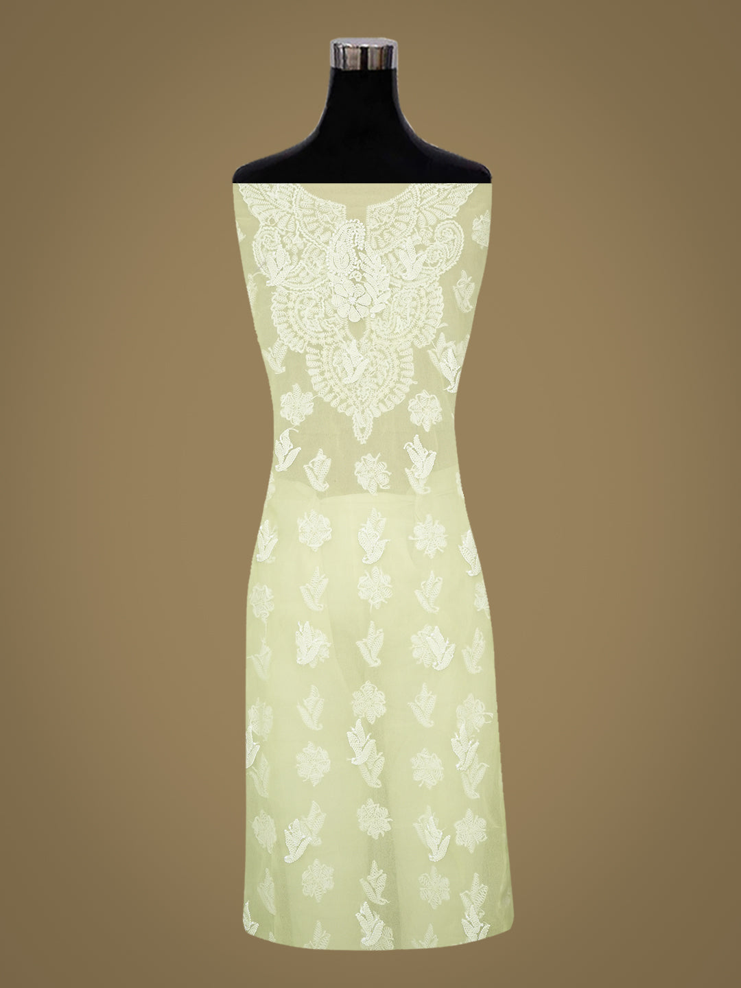 Ada Hand Embroidered Lime Green Faux Georgette Lucknowi Chikankari Unstitched Suit Piece_6
