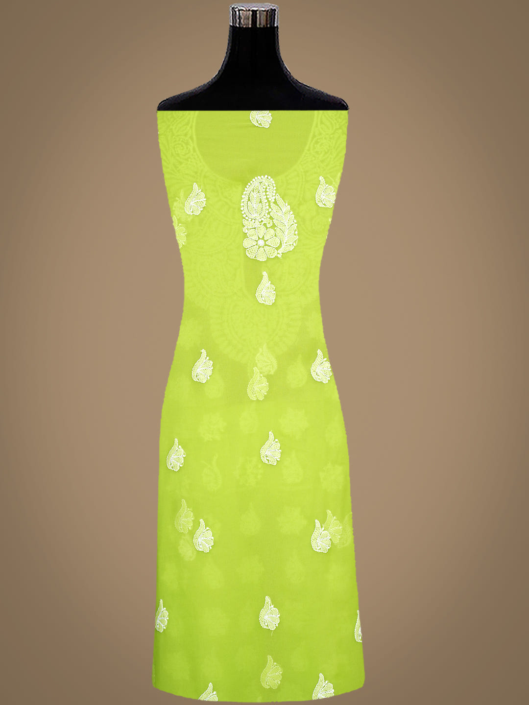 Ada Hand Embroidered Lime Green Faux Georgette Lucknowi Chikankari Unstitched Suit Piece 01A1002620
