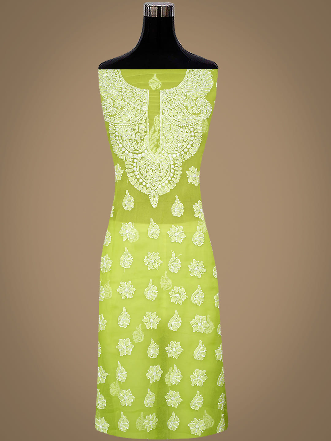 Ada Hand Embroidered Lime Green Faux Georgette Lucknowi Chikankari Unstitched Suit Piece 01A1002620