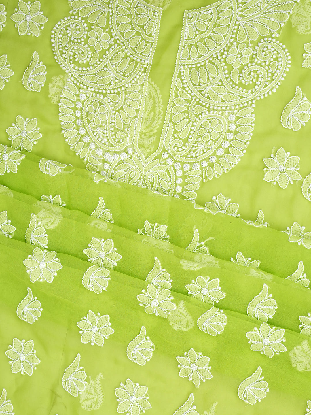Ada Hand Embroidered Lime Green Faux Georgette Lucknowi Chikankari Unstitched Suit Piece 01A1002620