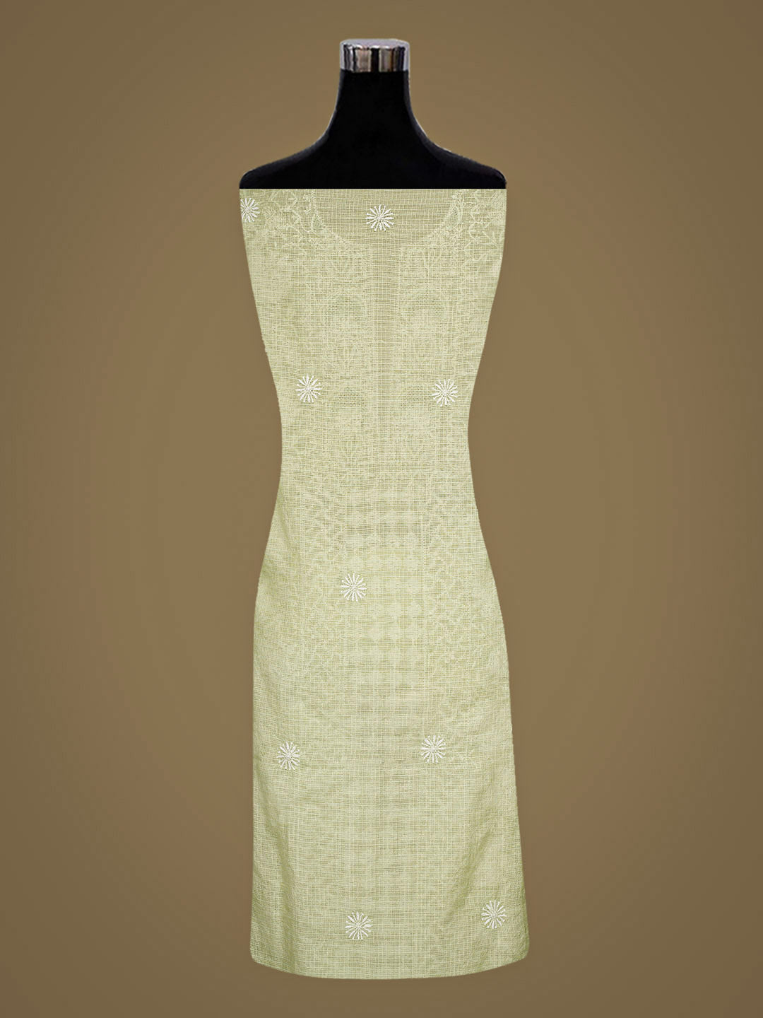 Ada Hand Embroidered Lime Green Kota Chanderi Unstitched Lucknowi Chikankari Kurta Dupatta Set 01A994822