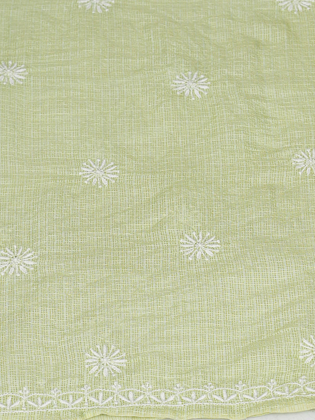 Ada Hand Embroidered Lime Green Kota Chanderi Unstitched Lucknowi Chikankari Kurta Dupatta Set 01A994822