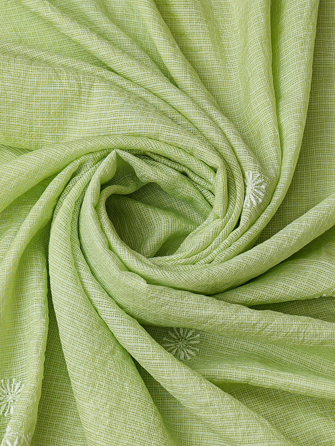 Ada Hand Embroidered Lime Green Kota Chanderi Unstitched Lucknowi Chikankari Kurta Dupatta Set 01A994822