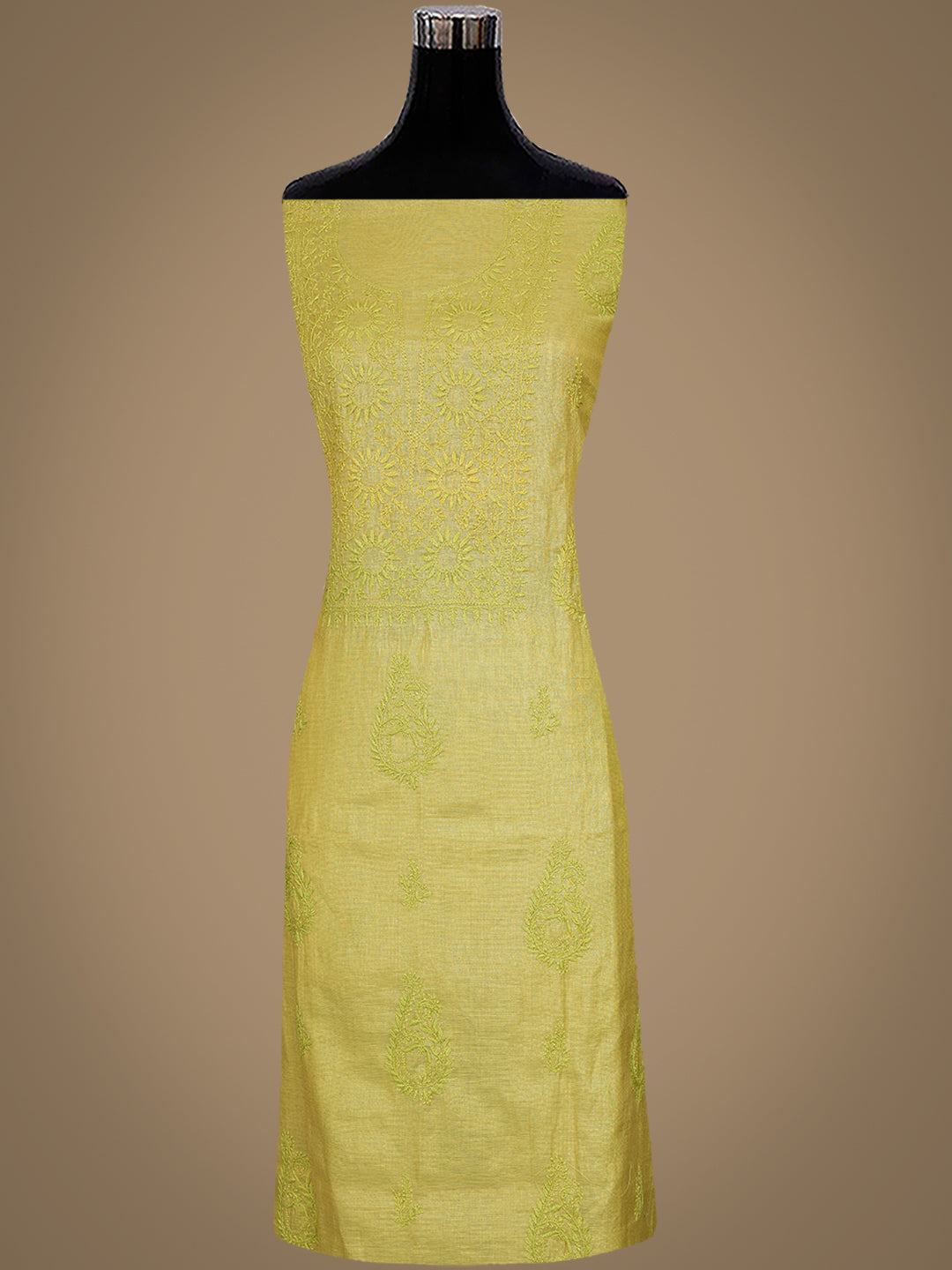 Ada Hand Embroidered Lime Green Tissue Unstitched Lucknowi Chikankari Kurta Dupatta Set 01A773161