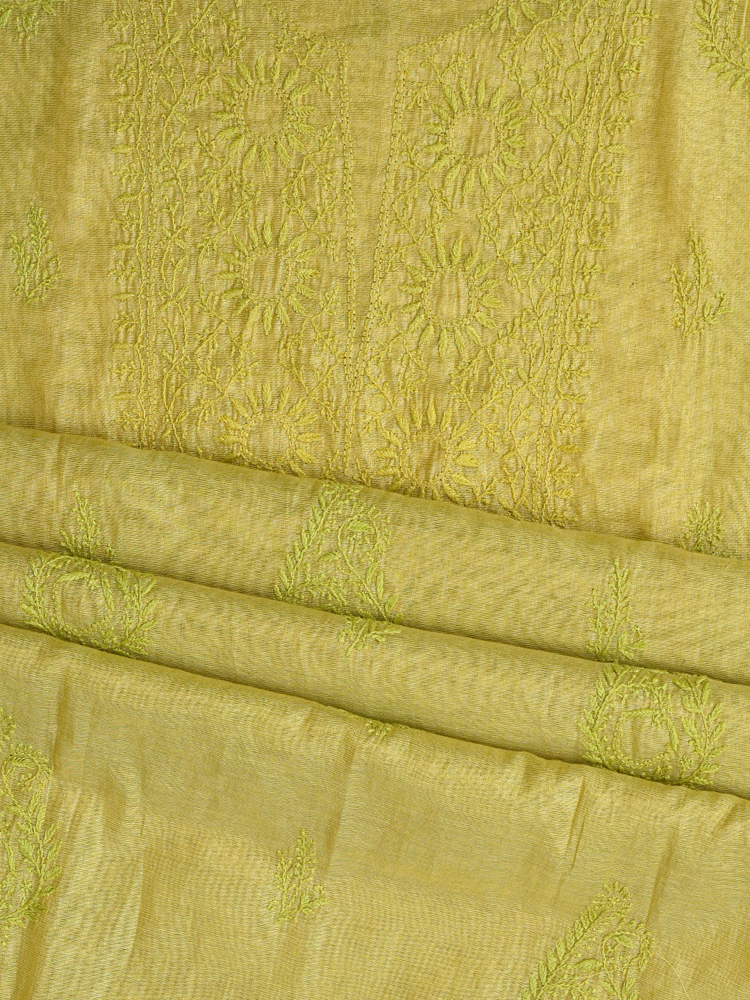 Ada Hand Embroidered Lime Green Tissue Unstitched Lucknowi Chikankari Kurta Dupatta Set 01A773161