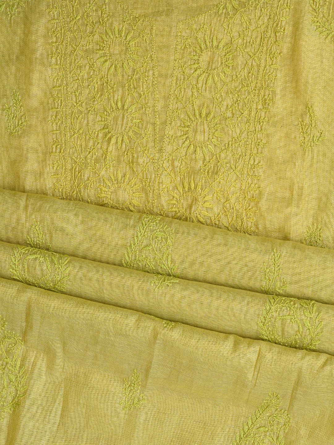 Ada Hand Embroidered Lime Green Tissue Unstitched Lucknowi Chikankari Kurta Dupatta Set 01A773161