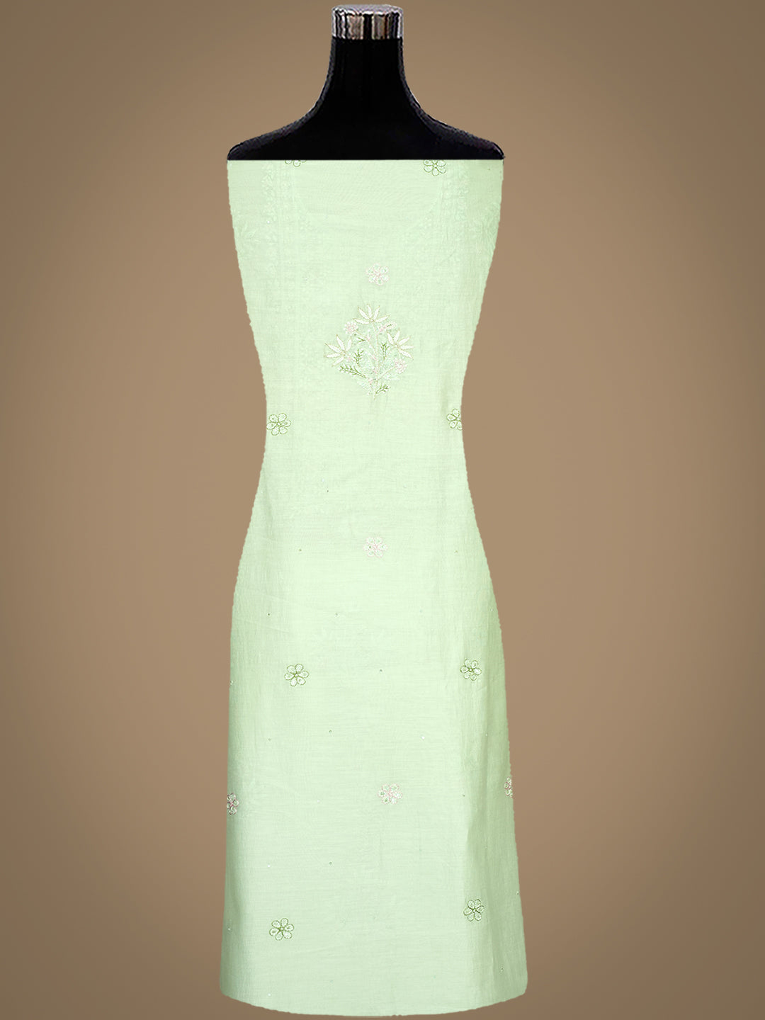 Ada Hand Embroidered Lime Sorbet Chanderi Lucknowi Chikankari Unstitched Kurta Dupatta Set With Zari Work 01A983141