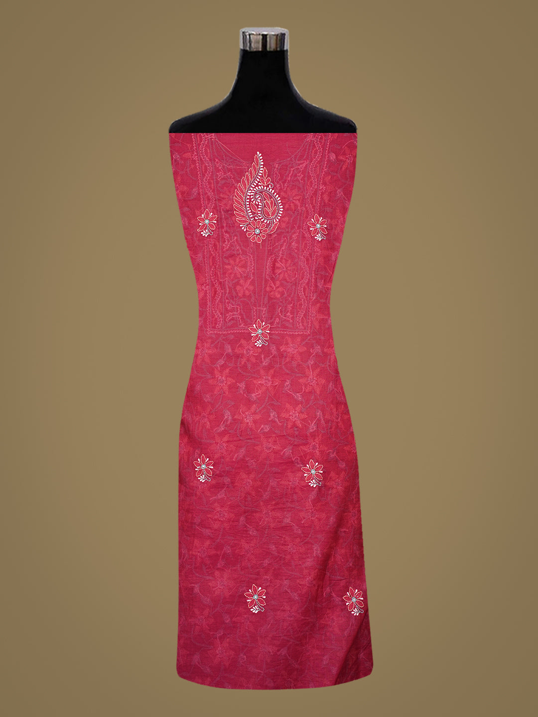 Ada Hand Embroidered Magenta Chanderi Lucknowi Chikankari Unstitched Kurta Dupatta Set 01A1012864