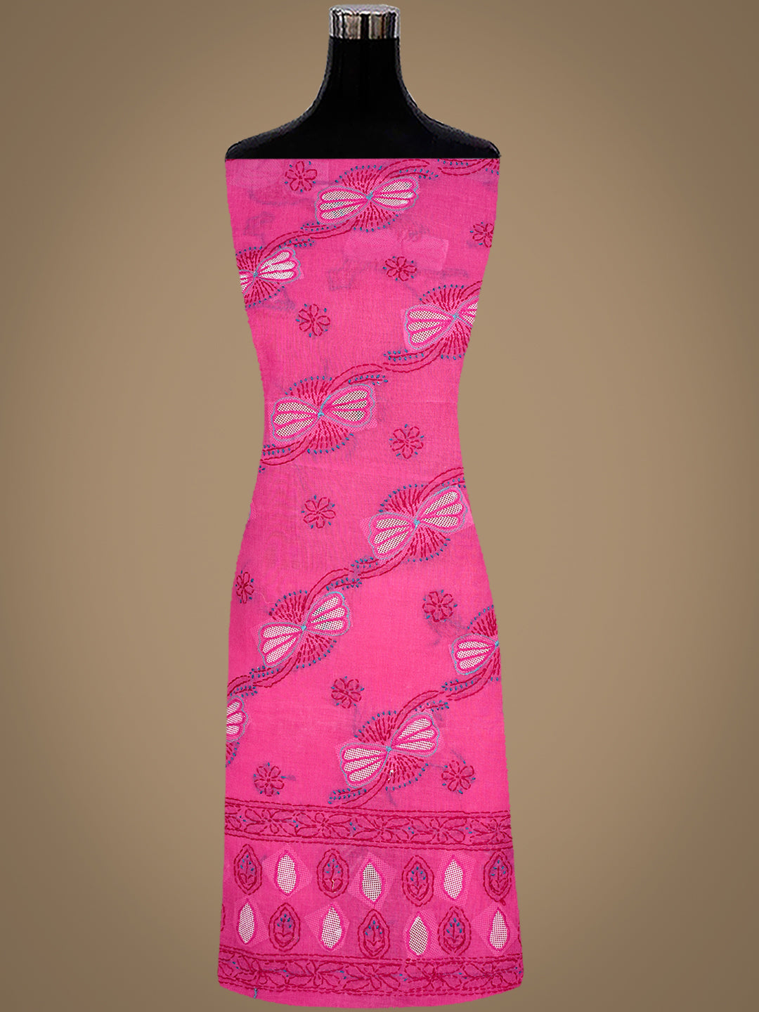 Ada Hand Embroidered Magenta Cotton Lucknowi Chikankari Unstitched Suit Piece 01A916016_3