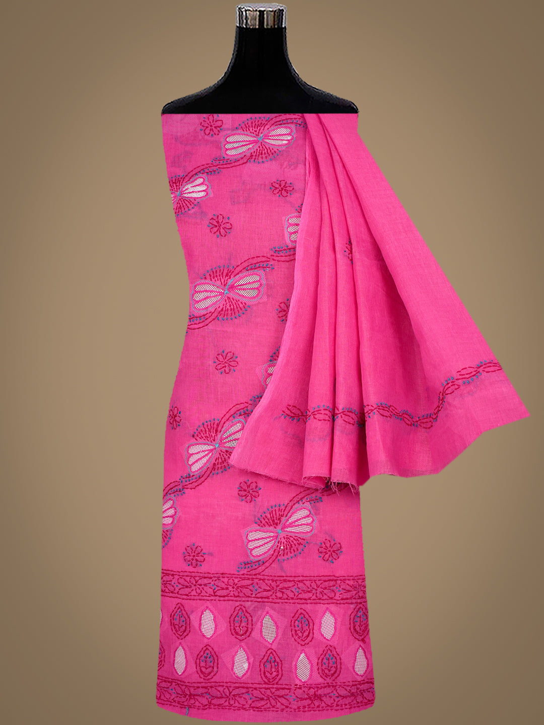 Ada Hand Embroidered Magenta Cotton Lucknowi Chikankari Unstitched Suit Piece 01A916016_4