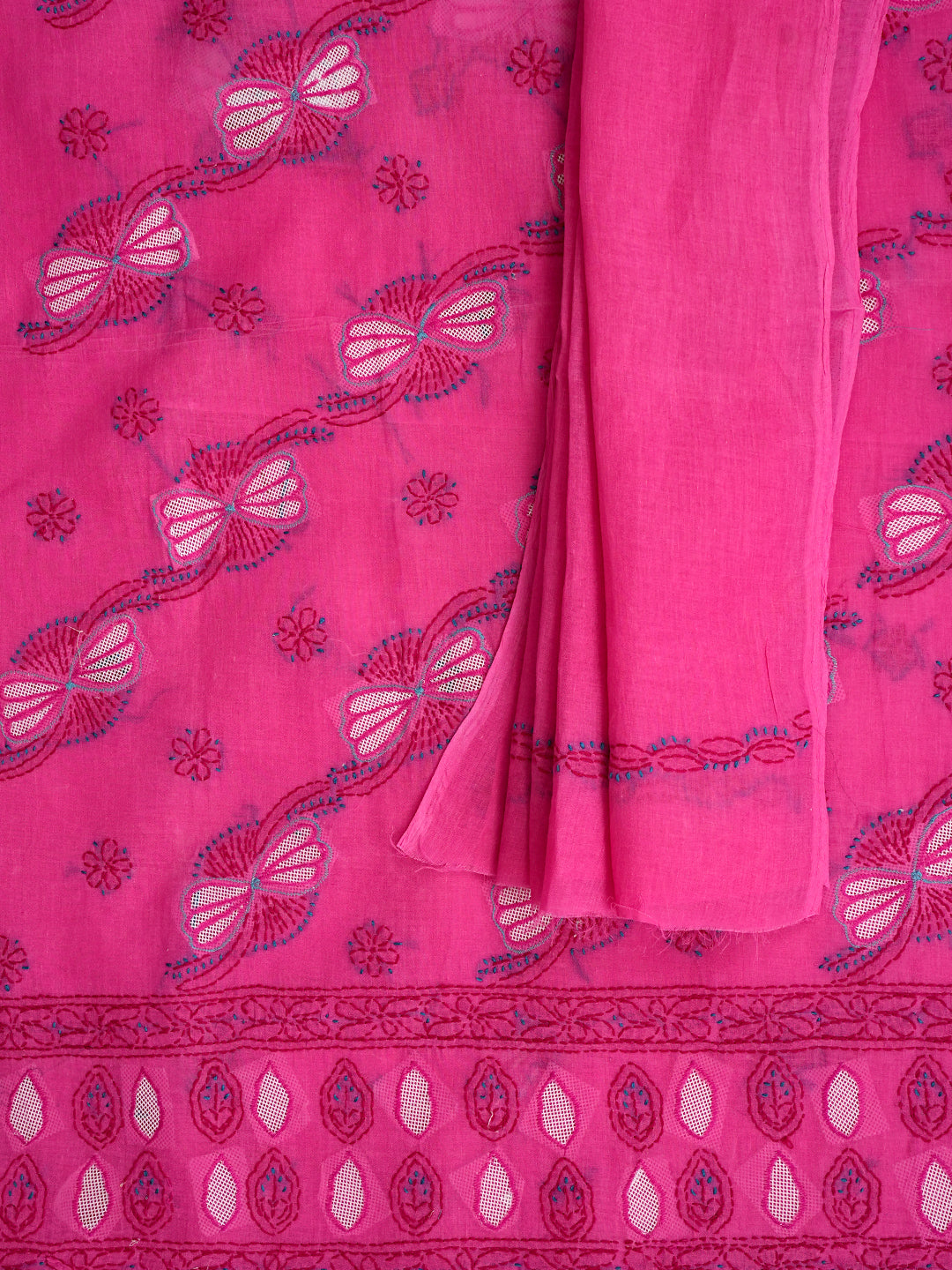 Ada Hand Embroidered Magenta Cotton Lucknowi Chikankari Unstitched Suit Piece 01A916016_5
