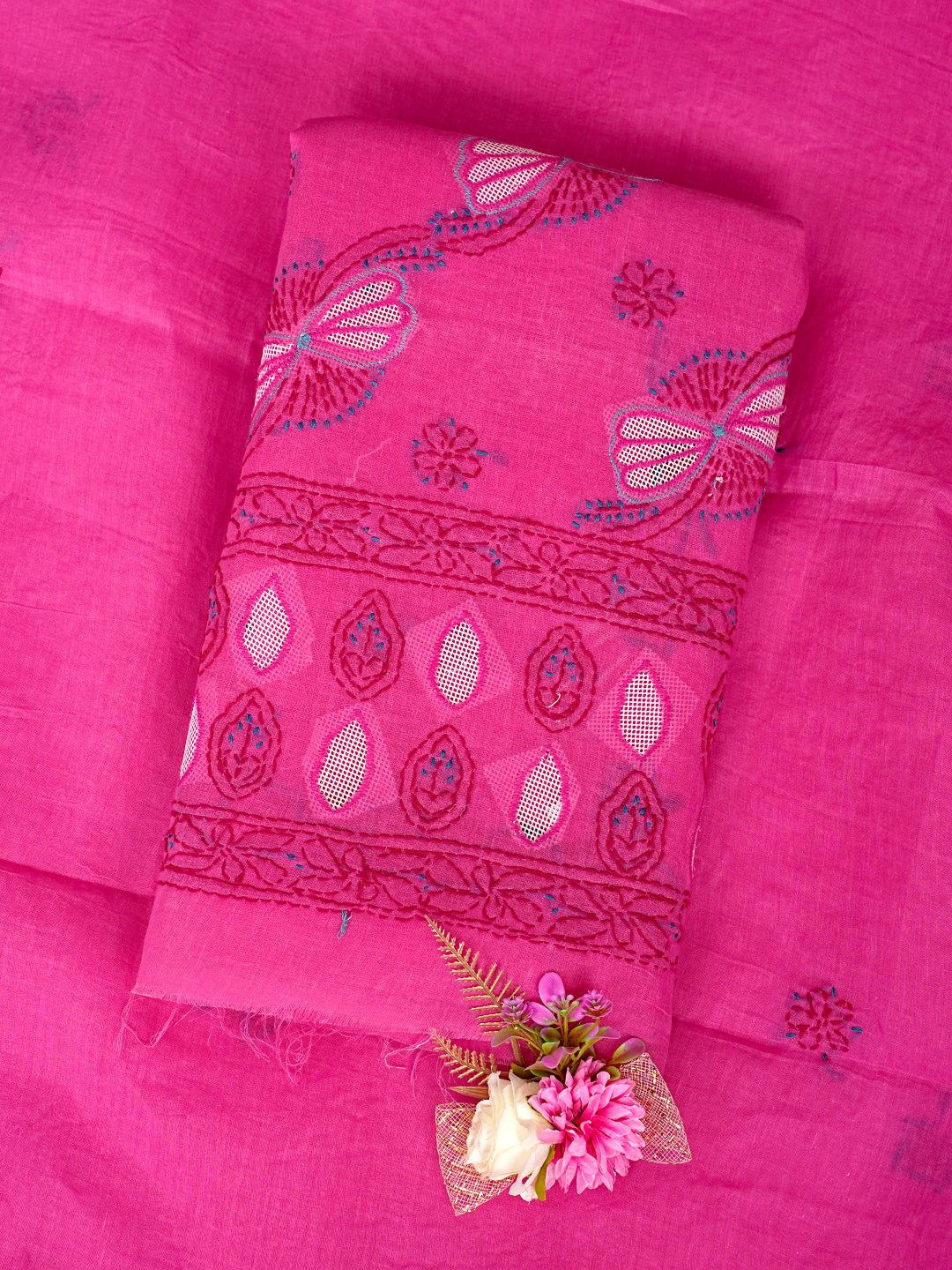 Ada Hand Embroidered Magenta Cotton Lucknowi Chikankari Unstitched Suit Piece 01A916016_1