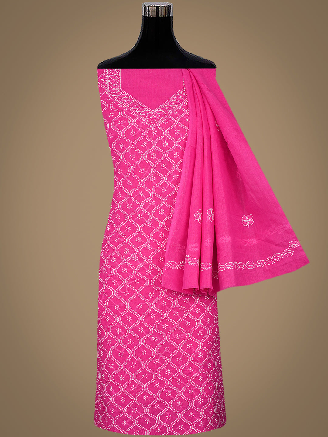 Ada Hand Embroidered Magenta Cotton Lucknowi Chikankari Unstitched Suit Piece 01A948093_3