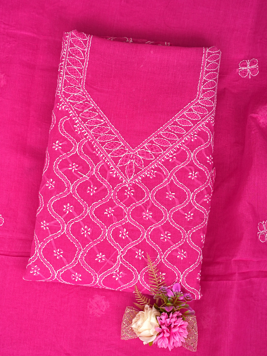 Ada Hand Embroidered Magenta Cotton Lucknowi Chikankari Unstitched Suit Piece 01A948093_1