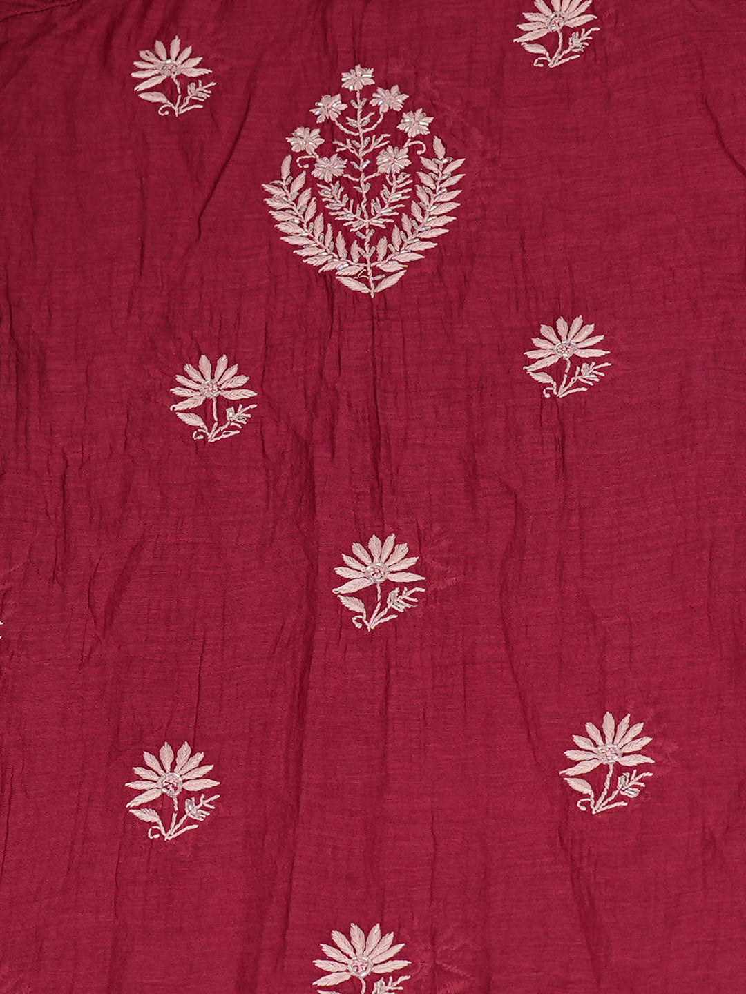 Ada Hand Embroidered Maroon Chanderi Lucknowi Chikankari Semi-Stitched Kurta Dupatta Set With Cutdana Work 01A648368