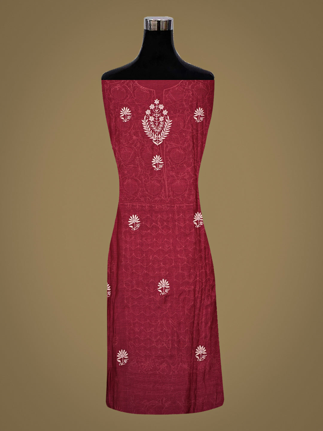 Ada Hand Embroidered Maroon Chanderi Lucknowi Chikankari Semi-Stitched Kurta Dupatta Set With Cutdana Work 01A648368