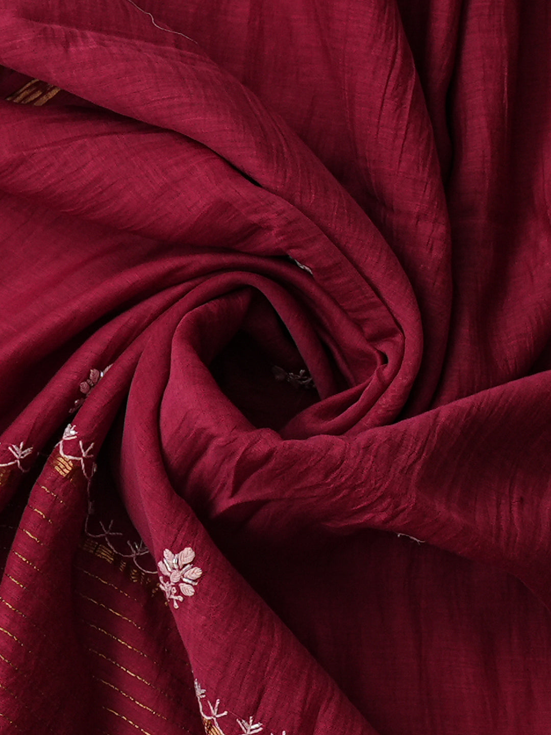 Ada Hand Embroidered Maroon Chanderi Lucknowi Chikankari Semi-Stitched Kurta Dupatta Set With Cutdana Work 01A648368