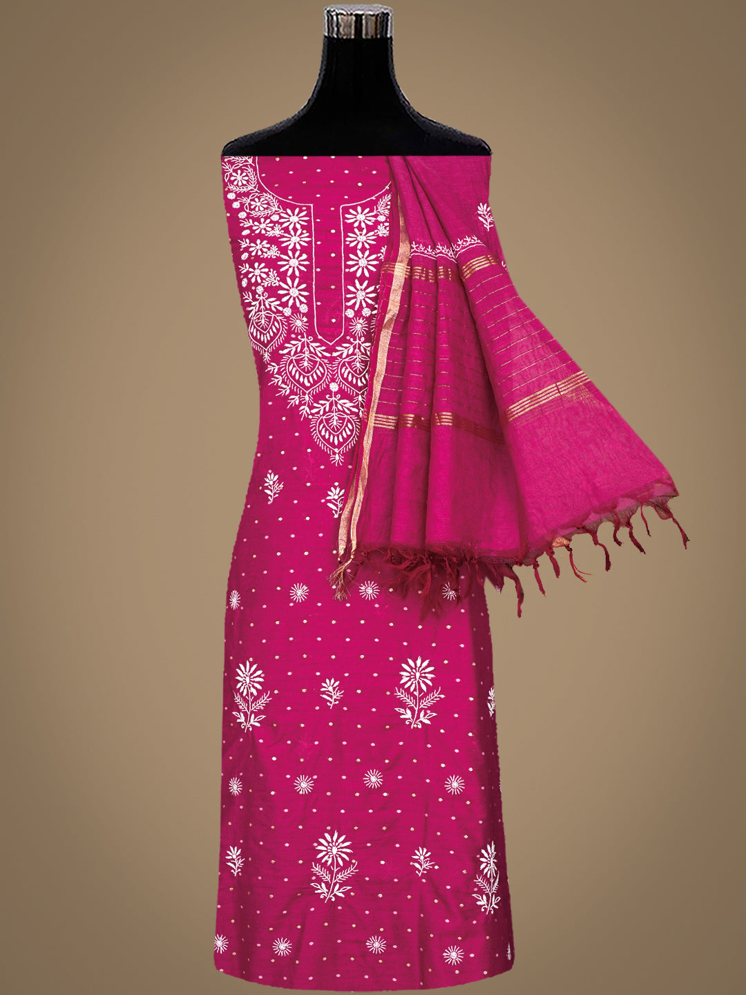 Ada Hand Embroidered Maroon Chanderi Lucknowi Chikankari Unstitched Suit Piece 01A989944