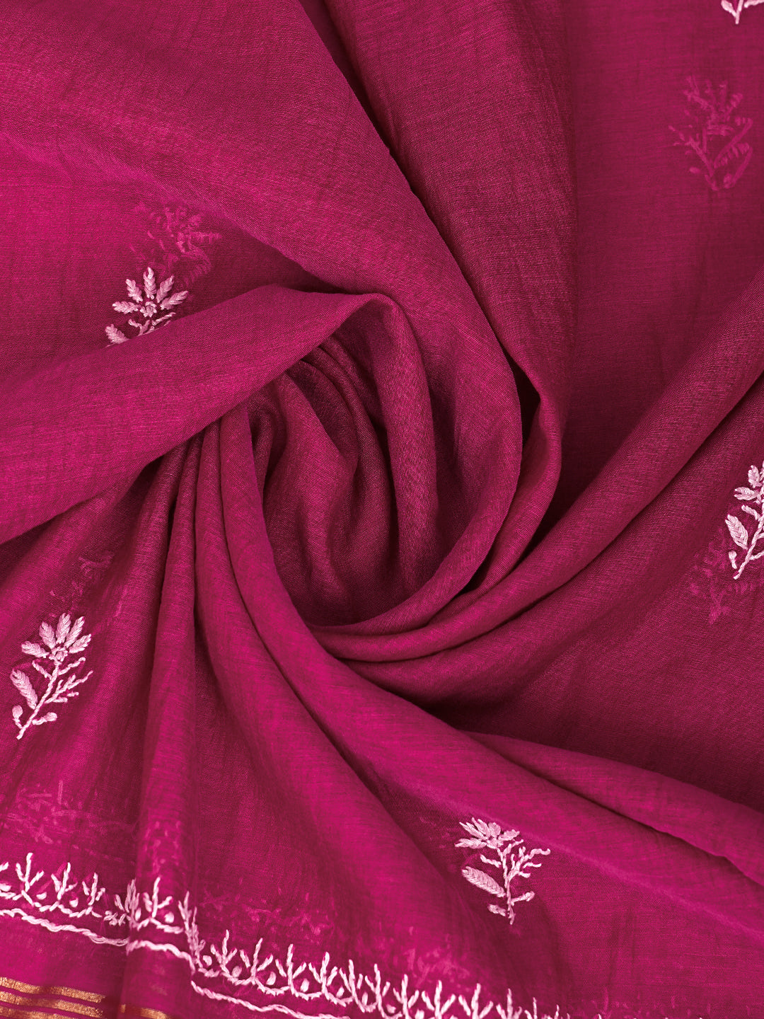 Ada Hand Embroidered Maroon Chanderi Lucknowi Chikankari Unstitched Suit Piece 01A989944