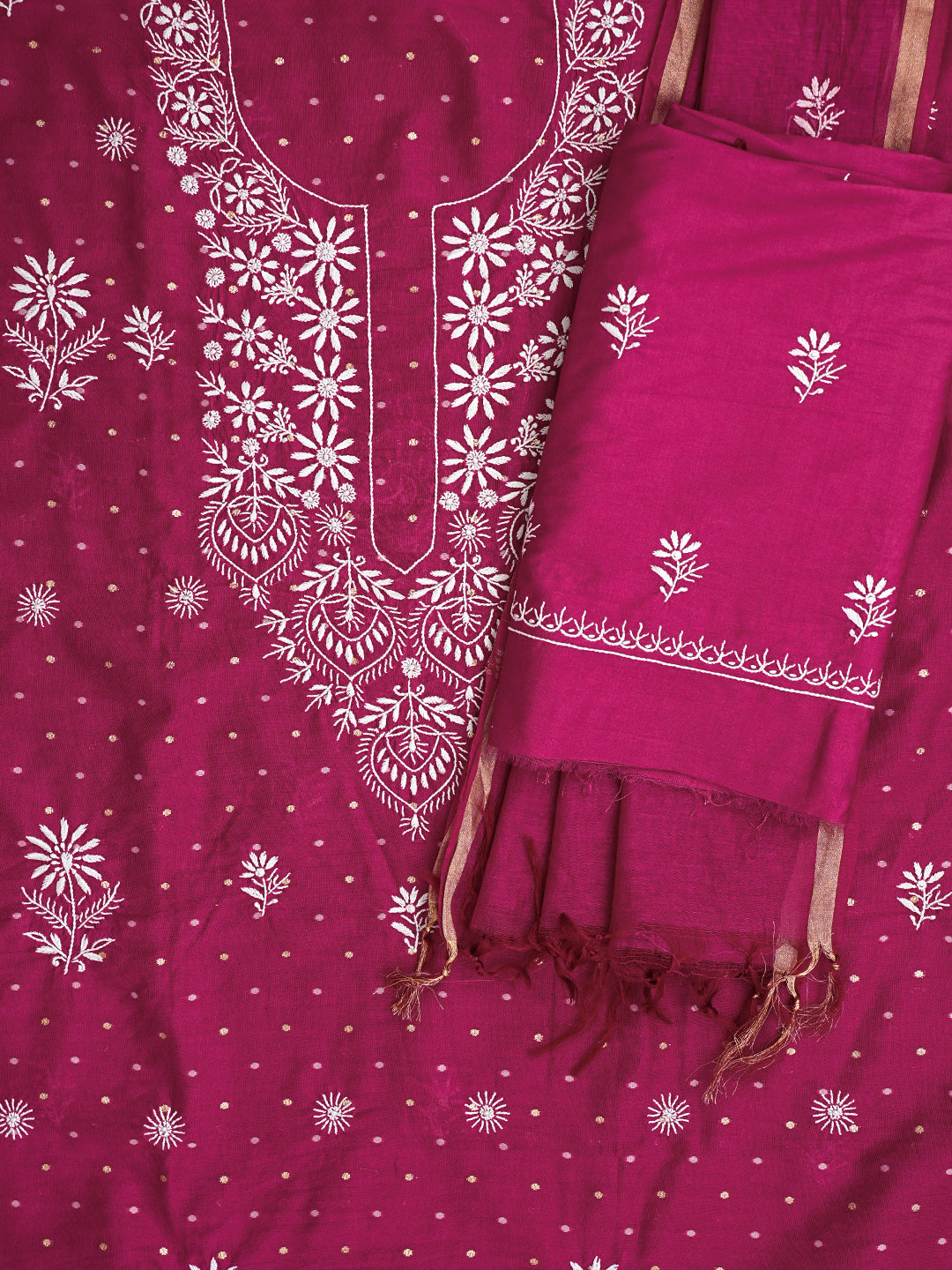 Ada Hand Embroidered Maroon Chanderi Lucknowi Chikankari Unstitched Suit Piece 01A989944