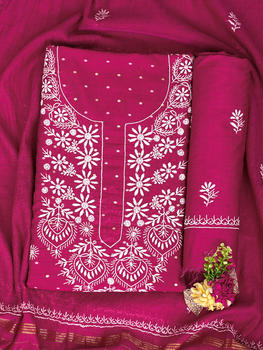 Ada Hand Embroidered Maroon Chanderi Lucknowi Chikankari Unstitched Suit Piece 01A989944