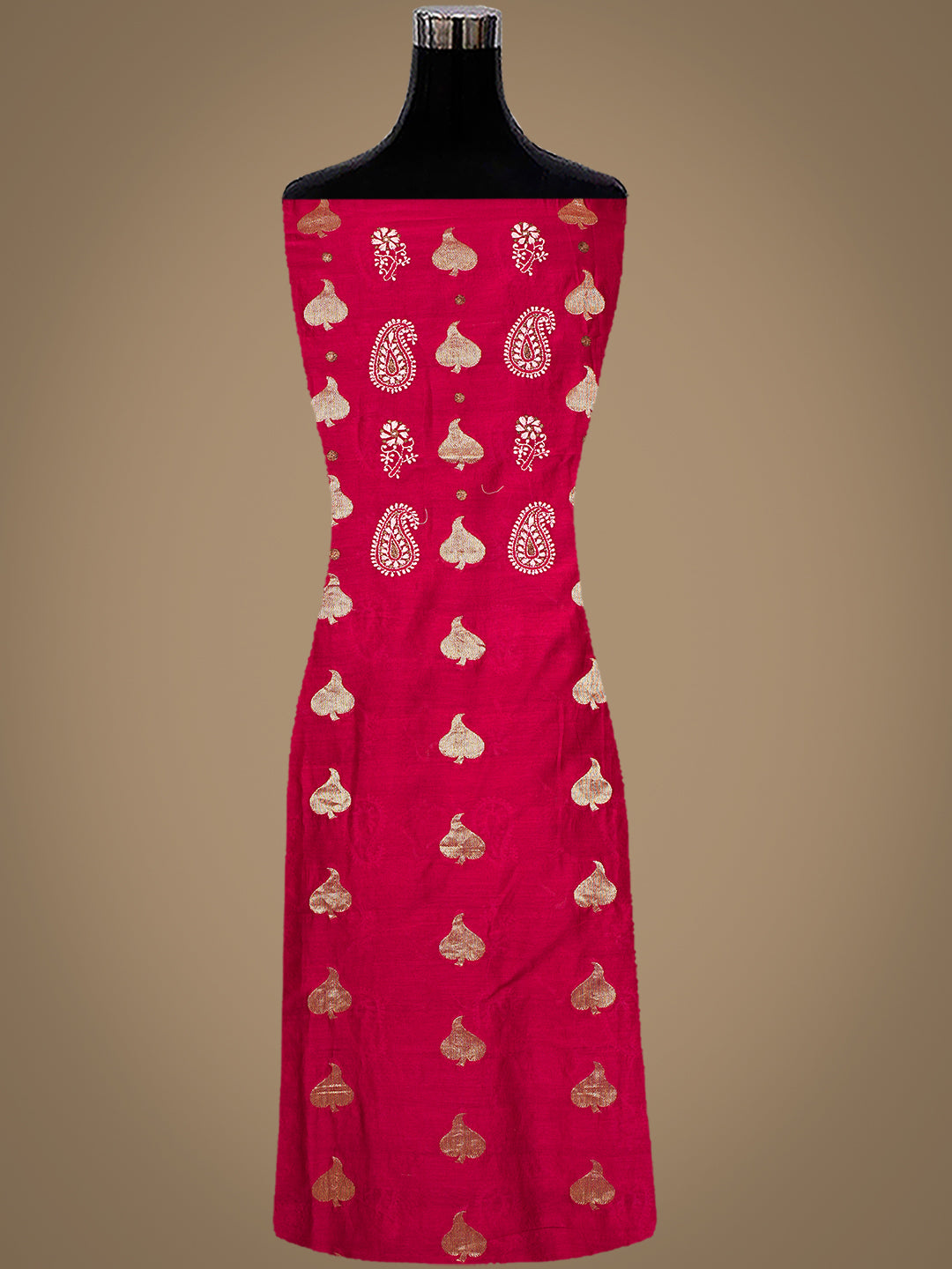 Ada Hand Embroidered Maroon Chanderi lucknowi Chikankari Unstitched Kurta 01A139631