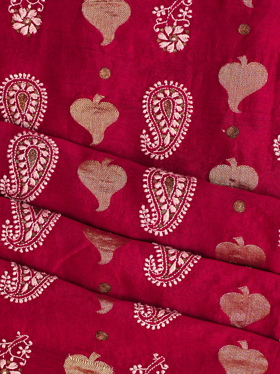 Ada Hand Embroidered Maroon Chanderi lucknowi Chikankari Unstitched Kurta 01A139631