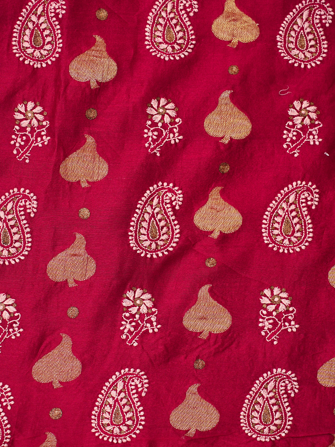 Ada Hand Embroidered Maroon Chanderi lucknowi Chikankari Unstitched Kurta 01A139631