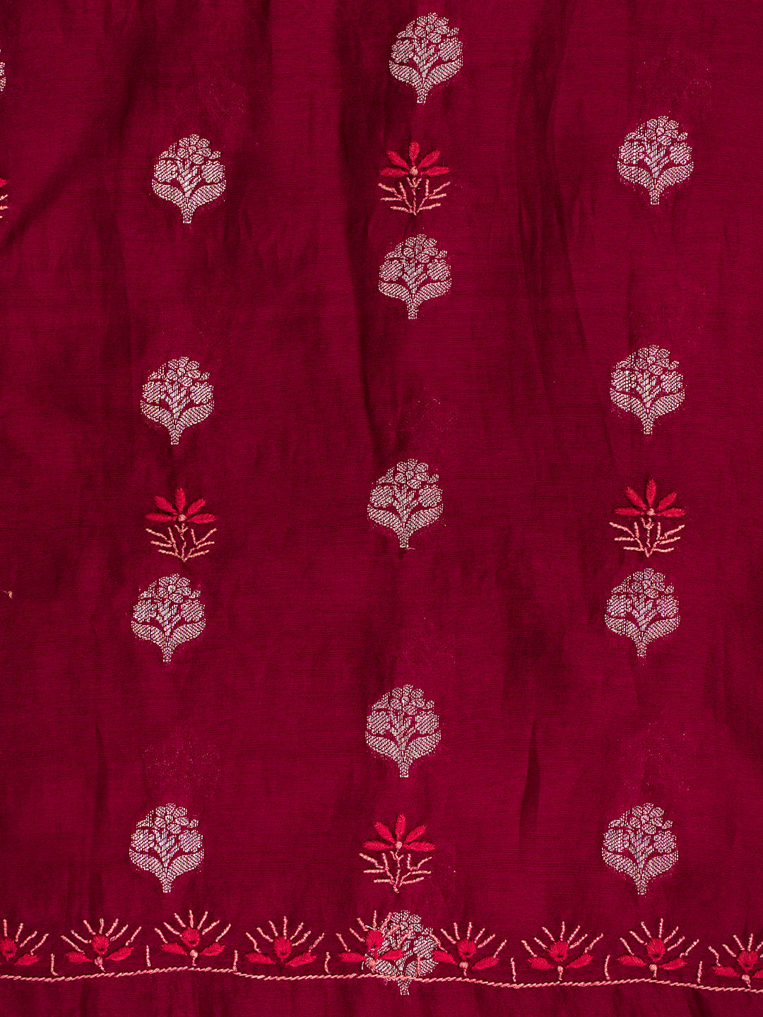 Ada Hand Embroidered Maroon Chanderi lucknowi Chikankari Unstitched Kurta 01A313755