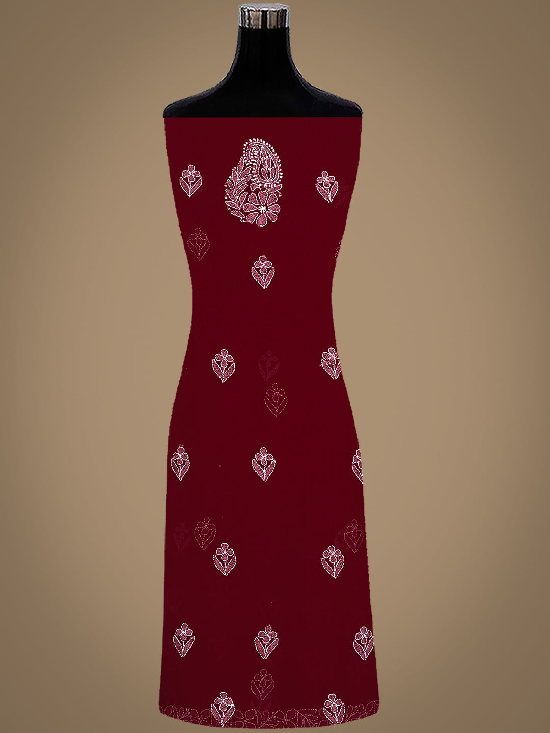 Ada Hand Embroidered  Maroon Faux Georgette Lucknowi Chikankari Unstitched Suit Piece 01A1002615