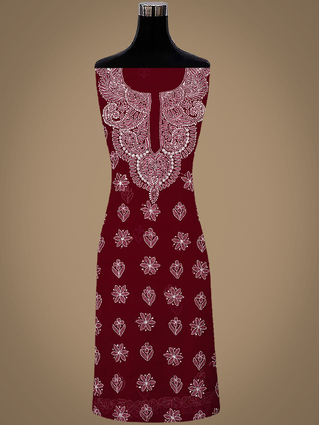 Ada Hand Embroidered  Maroon Faux Georgette Lucknowi Chikankari Unstitched Suit Piece 01A1002615