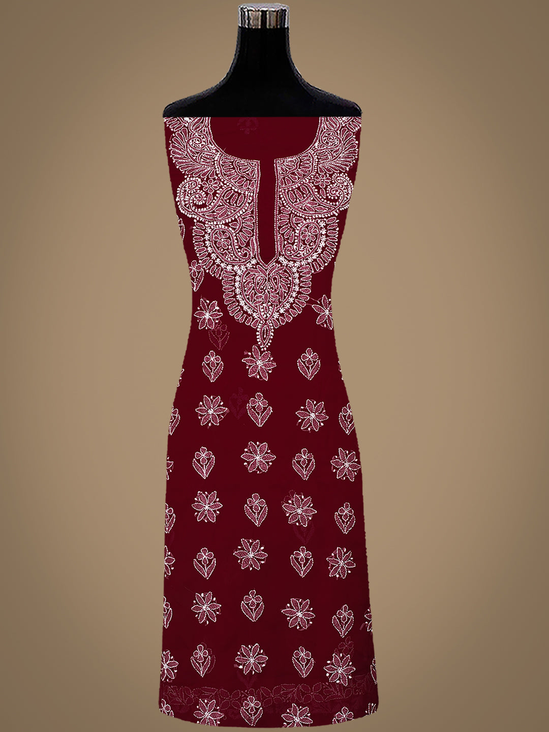 Ada Hand Embroidered  Maroon Faux Georgette Lucknowi Chikankari Unstitched Suit Piece 01A1002615