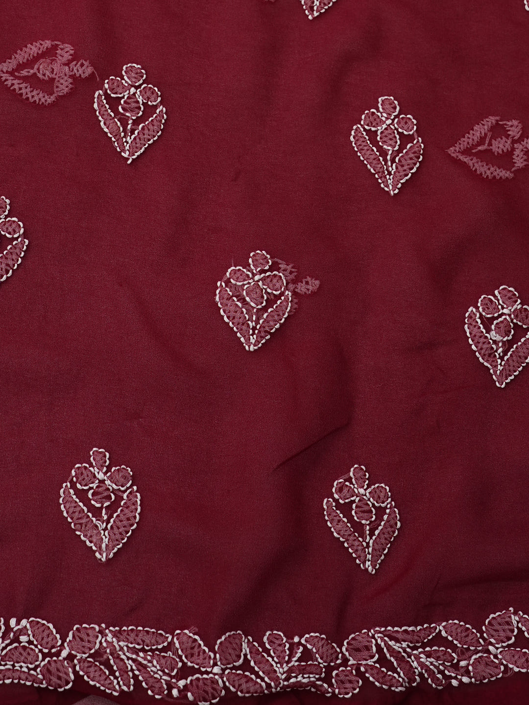 Ada Hand Embroidered  Maroon Faux Georgette Lucknowi Chikankari Unstitched Suit Piece 01A1002615