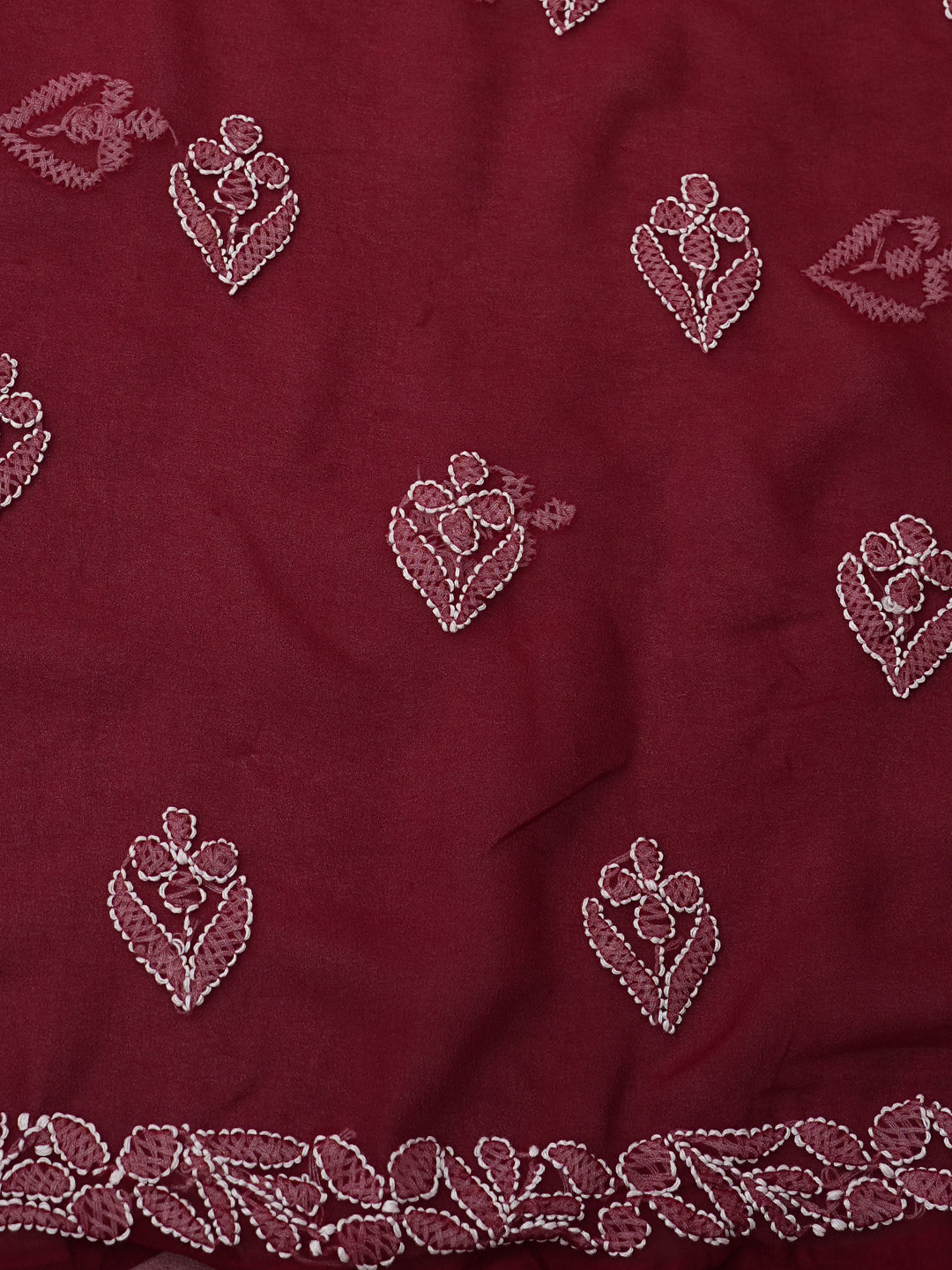 Ada Hand Embroidered  Maroon Faux Georgette Lucknowi Chikankari Unstitched Suit Piece 01A1002615