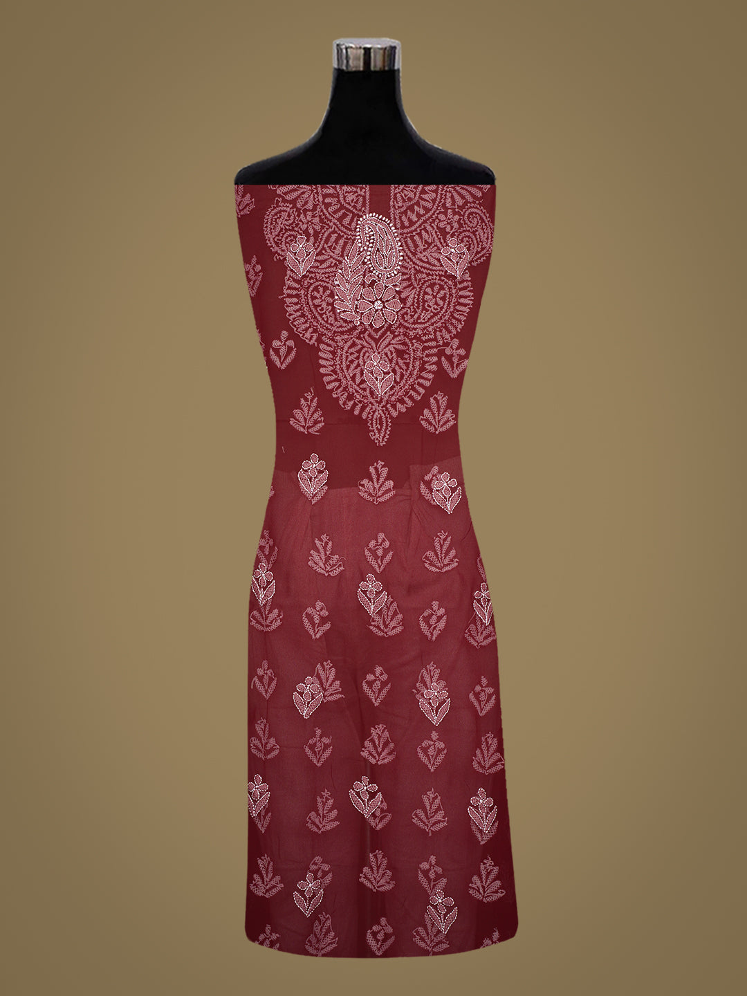 Ada Hand Embroidered Maroon Faux Georgette Lucknowi Chikankari Unstitched Suit Piece 01A1018817