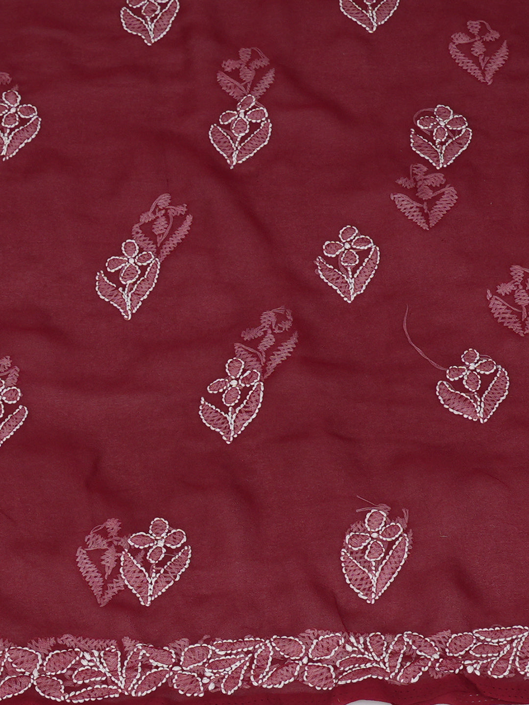 Ada Hand Embroidered Maroon Faux Georgette Lucknowi Chikankari Unstitched Suit Piece 01A1018817